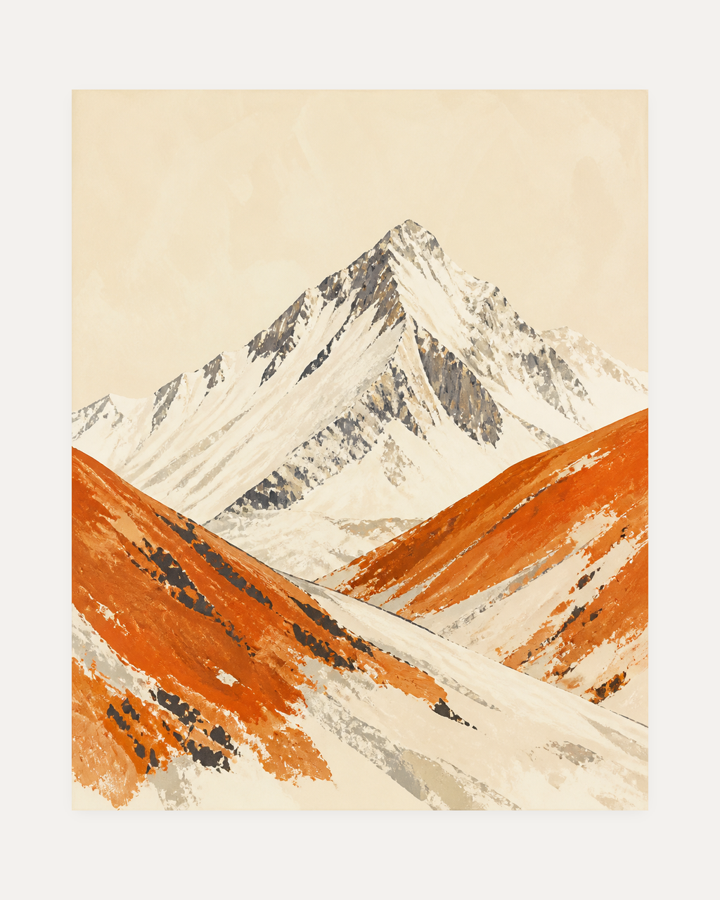 Ridge Climb unframed orange ridge wall art print showing burnt-orange ridges under a pale peak