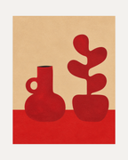 Still Hour unframed still life prints print showing a red pitcher beside a red plant silhouette