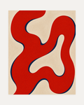 Ribbon Detour, red ribbon path wall art, two red ribbon paths on cream with navy edge shadow and open space