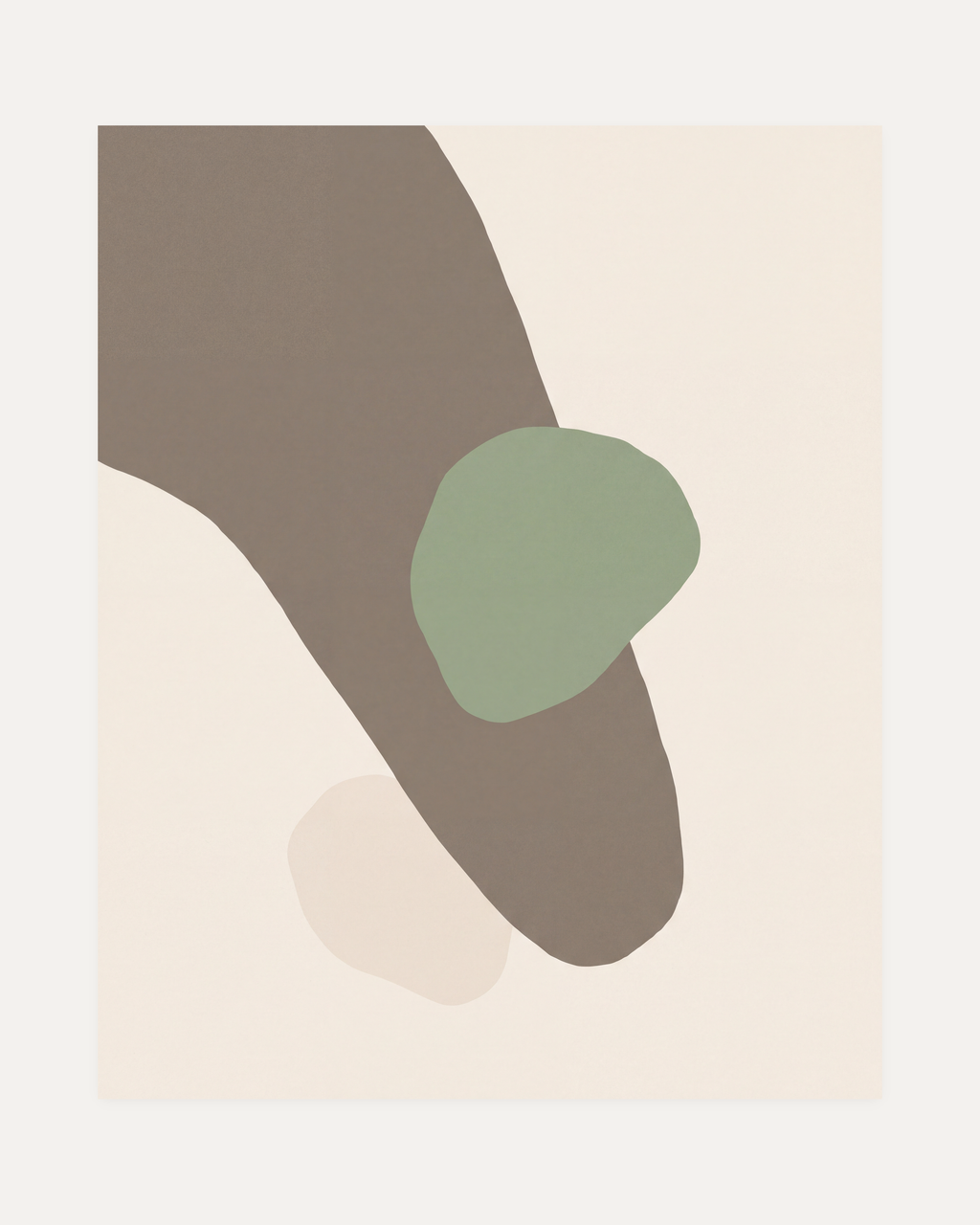 Soft Window unframed taupe and sage abstract wall art print showing taupe curve with sage oval on cream