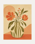 Table Bloom unframed vintage floral illustration print showing coral blooms in a striped olive vase