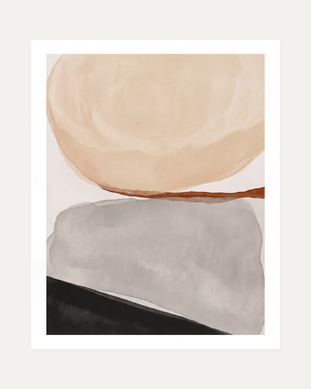 Layered Soft Planes unframed beige and gray abstract wall art print showing circle, rectangle, and line in beige, brown, and gray