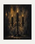 Candle Watch unframed dark candelabra print showing three candles in a black candelabra
