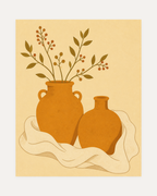 Berry Keeper unframed berries wall art print showing two terracotta pots, one with red berries and green leaves