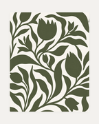Bud Hour olive tulip silhouette wall art, paired tulip buds, slender stems, looping leaves in olive and ivory
