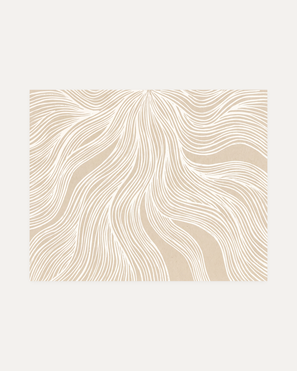 Pale Veins unframed beige line art print showing lines and waves in beige and white