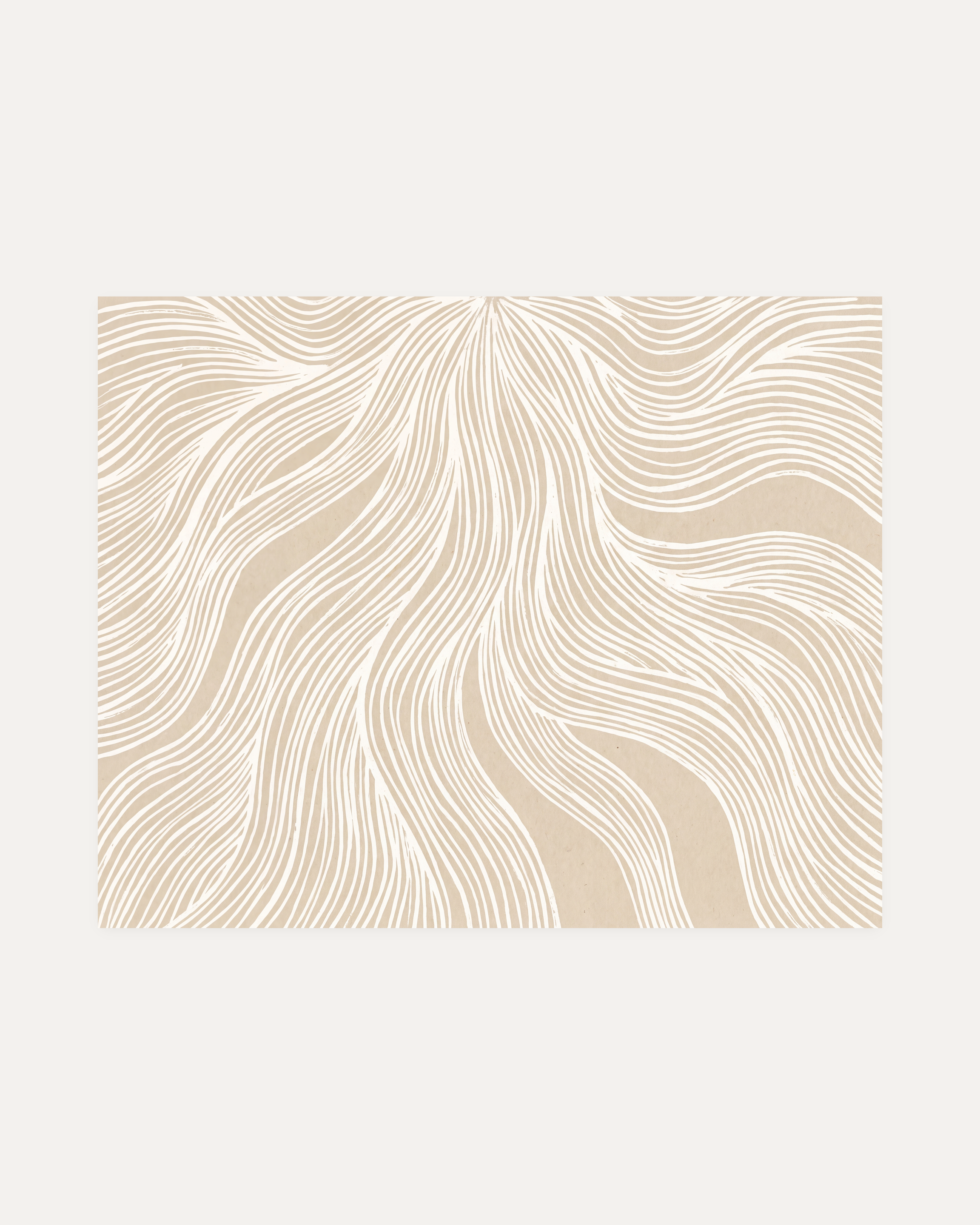 Pale Veins unframed beige line art print showing lines and waves in beige and white