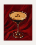 Late Nightcap unframed coffee wall art print showing an espresso coupe with three beans