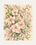 Blossom Spray, pale blossom wall art, soft coral flowers, sage green leaves, ivory open field