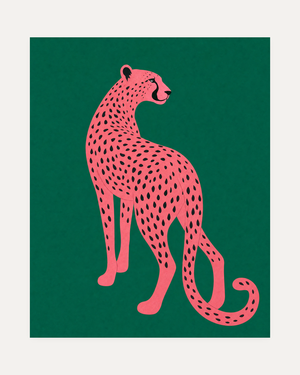 Afternoon Cheetah unframed cheetah wall art print showing a pink cheetah on green