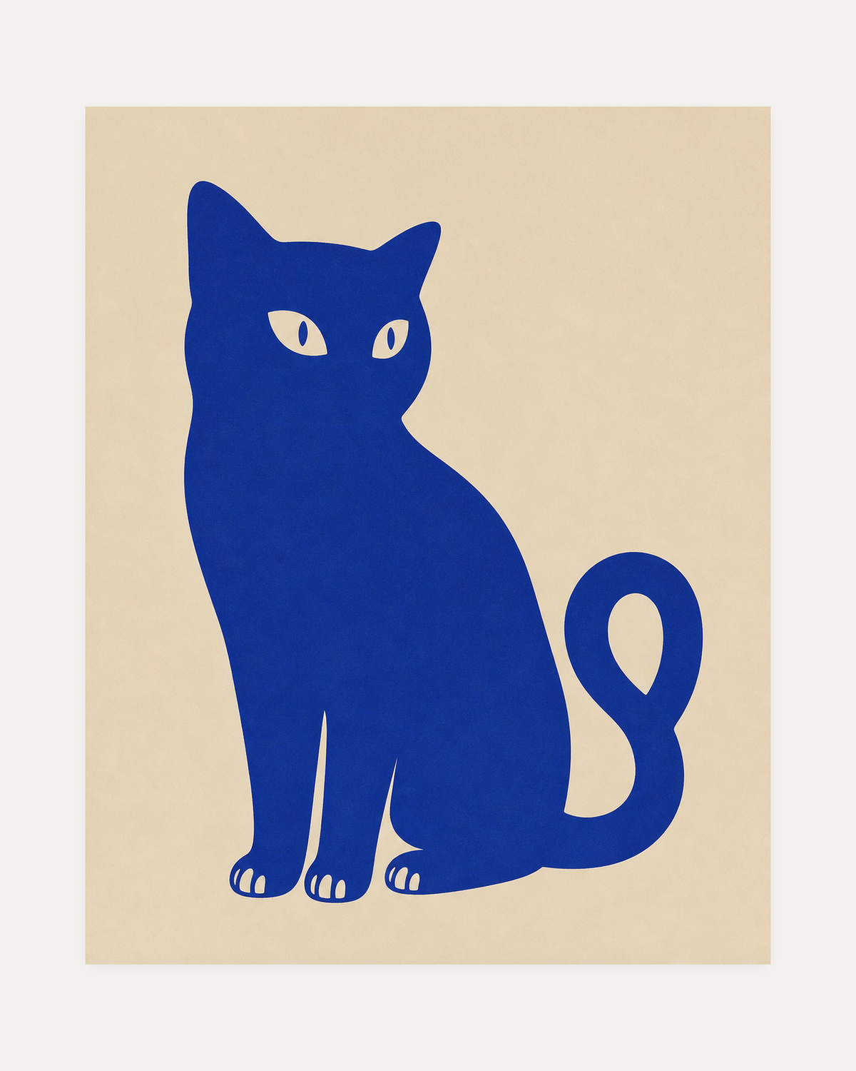 Idle Cat unframed blue cat wall art print showing a cobalt cat sitting on cream