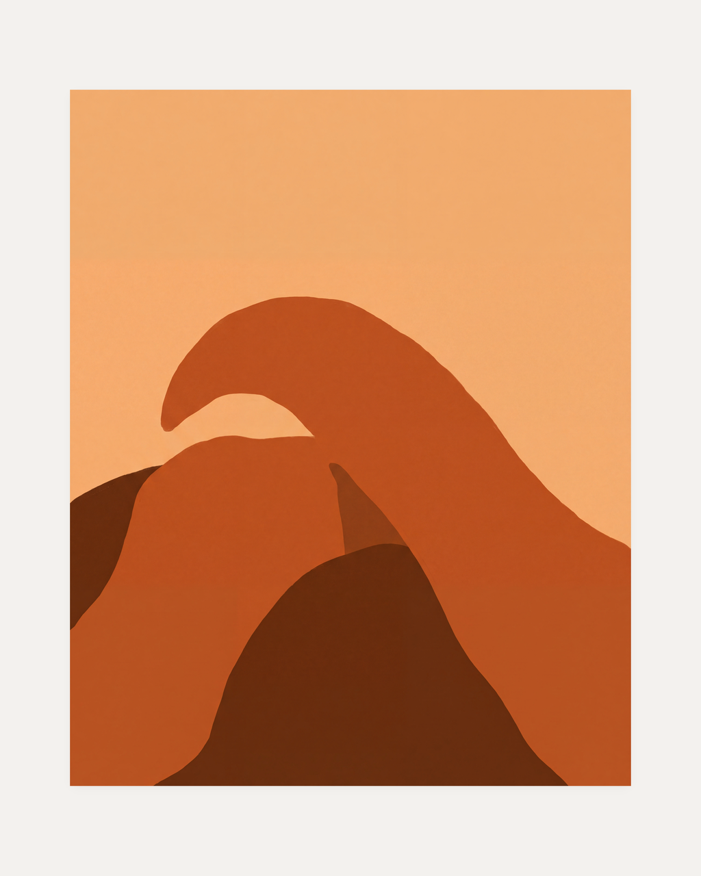 Dune Sweep unframed burnt orange abstract wall art print showing terracotta curve over dark dunes