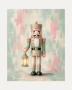 Lantern Nutcracker unframed pastel nutcracker print showing a green nutcracker holding a lantern