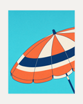 Noon Parasol unframed beach wall art print showing an orange and navy parasol