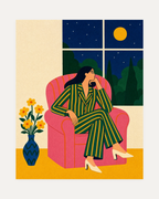 Night Chair unframed striped chair figure print showing a striped suit in a pink chair