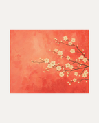 Plum Blossoms From Right unframed plum blossom print showing ivory plum blossom, blush coral field