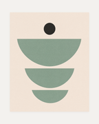 Dot Signal mint green arc wall art, three sage-mint semicircles on cream with a charcoal dot, portrait geometric layout