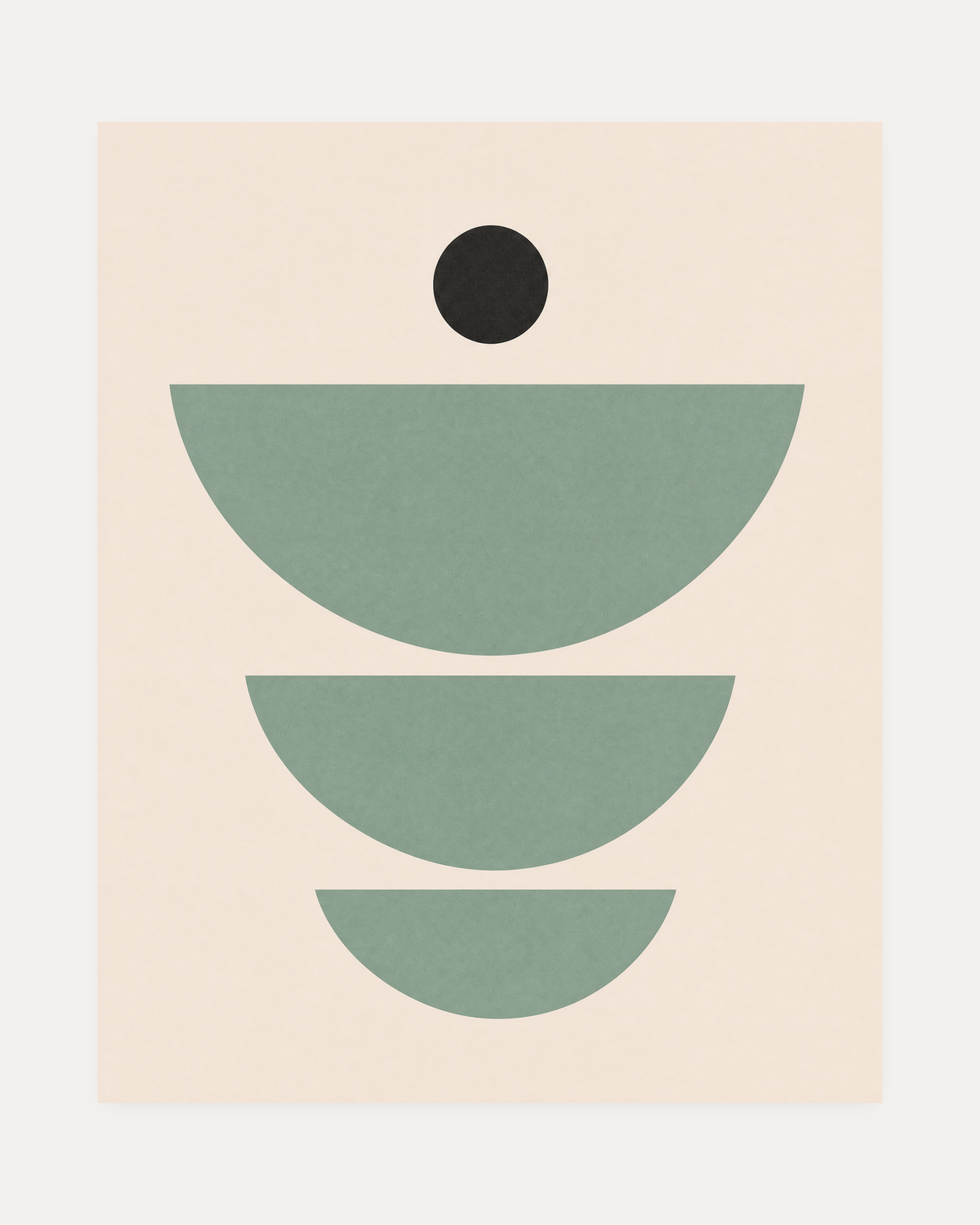 Dot Signal mint green arc wall art, three sage-mint semicircles on cream with a charcoal dot, portrait geometric layout