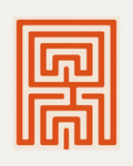 Maze Hour, orange maze wall art, saturated orange square-corner maze lines on a cream portrait field