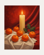 Candle Hour unframed clementine candle print showing a candle and clementines on red