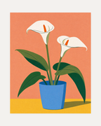 Calla Pair unframed calla lily wall art print showing two white callas in a blue pot