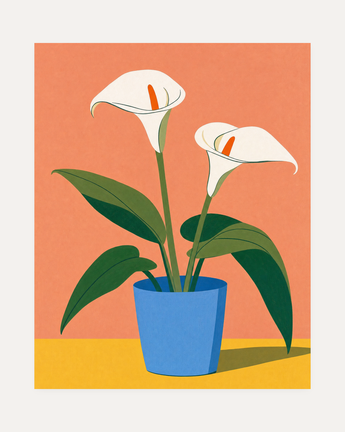 Calla Pair unframed calla lily wall art print showing two white callas in a blue pot