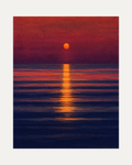 Evening Column unframed sunset wall art print showing an orange sun over a dark sea