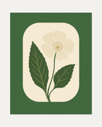 Morning Bloom unframed cream flower wall art print showing a cream flower and green leaves in a cream panel
