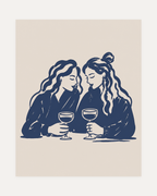 Wine Friends unframed wine friends print showing two figures sharing wine glasses