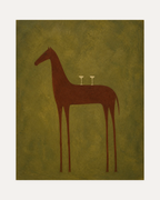 Carrier Horse unframed horse art print showing a tall horse with two glasses on olive