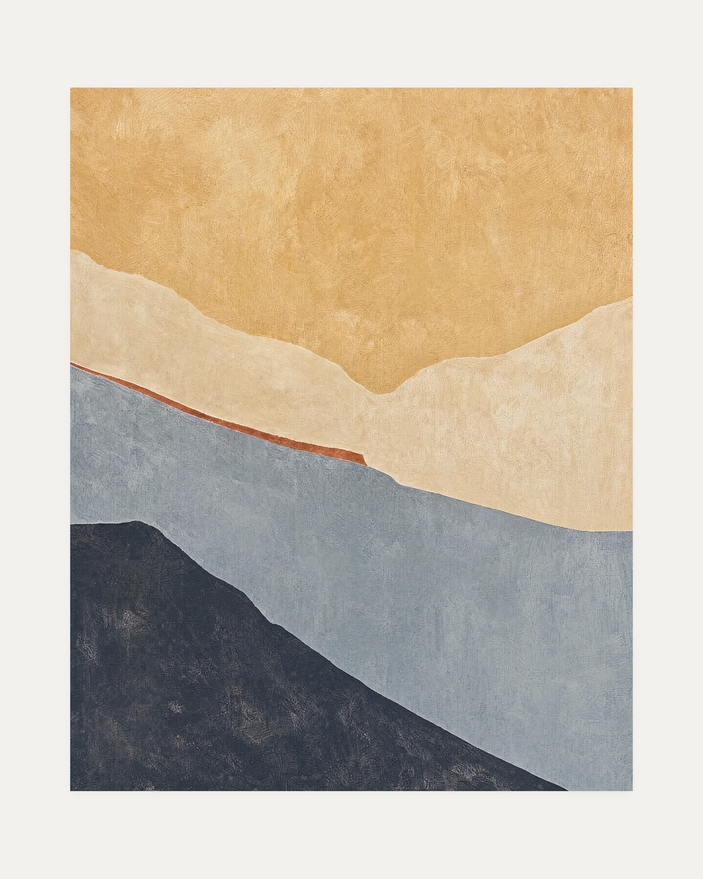 Layered Soft Planes unframed abstract mountain shapes print showing mountains and hills in mustard yellow, cream, and gray
