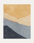 Layered Soft Planes unframed abstract mountain shapes print showing mountains and hills in mustard yellow, cream, and gray