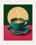 Morning Latte unframed leaf latte print showing a teal cup with leaf latte art