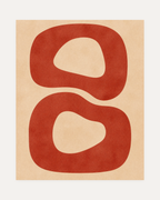Narrow Passage terracotta loop wall art, two rounded terracotta forms, narrow cream channel, off-white field