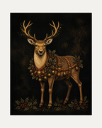 Holiday Reindeer unframed bell reindeer print showing a reindeer in a holly harness