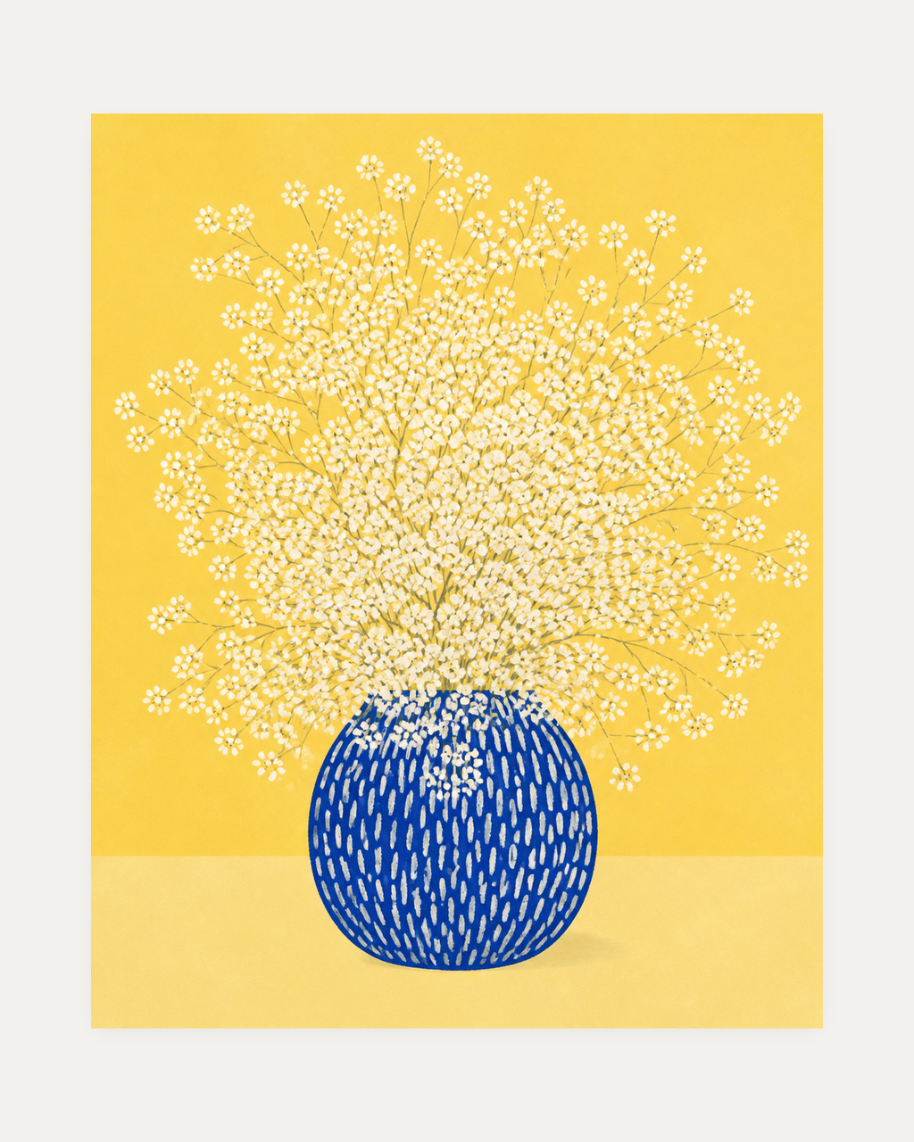 Baby's Breath unframed flower prints print showing tiny white flowers in a blue vase