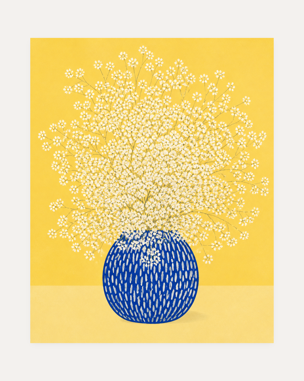 Baby's Breath unframed flower prints print showing tiny white flowers in a blue vase