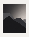 Charcoal Ridges unframed mountains and sun print showing mountains and sun in black, dark gray, and gray