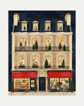 Christmas Bakery unframed bakery house print showing a townhouse with trees in the windows