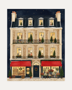 Christmas Bakery unframed bakery house print showing a townhouse with trees in the windows