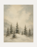 Snow Pines unframed misty pine print showing snowy pines in mist