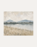 Still Morning unframed landscape prints print showing a lake and two blue hills