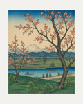 Pale Peak unframed cherry blossom wall art print showing pink blossom branches around a pale peak and blue water