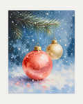 Snowfall Bauble unframed coral bauble print showing a coral bauble and a gold bauble