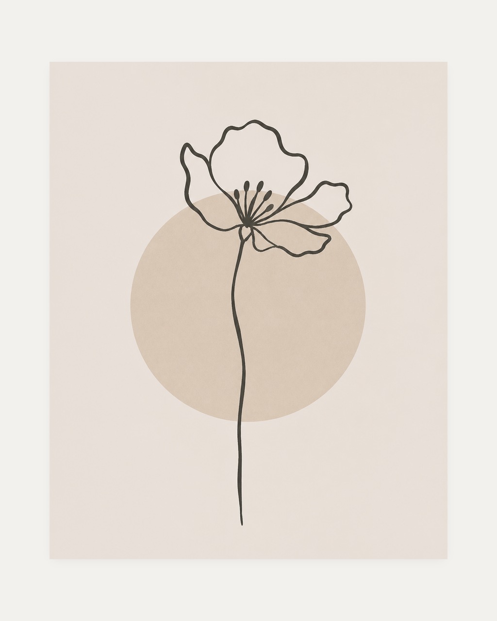 Poppy Pause unframed line poppy print showing one line-drawn poppy on cream