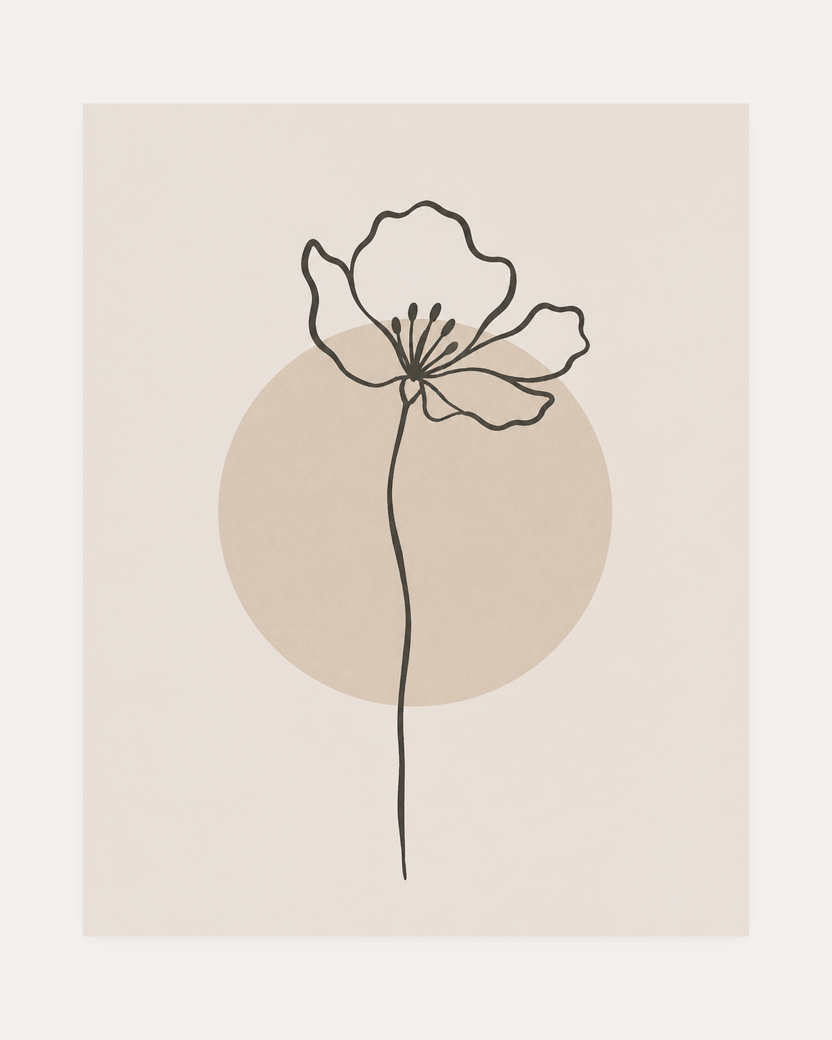 Poppy Pause unframed line poppy print showing one line-drawn poppy on cream