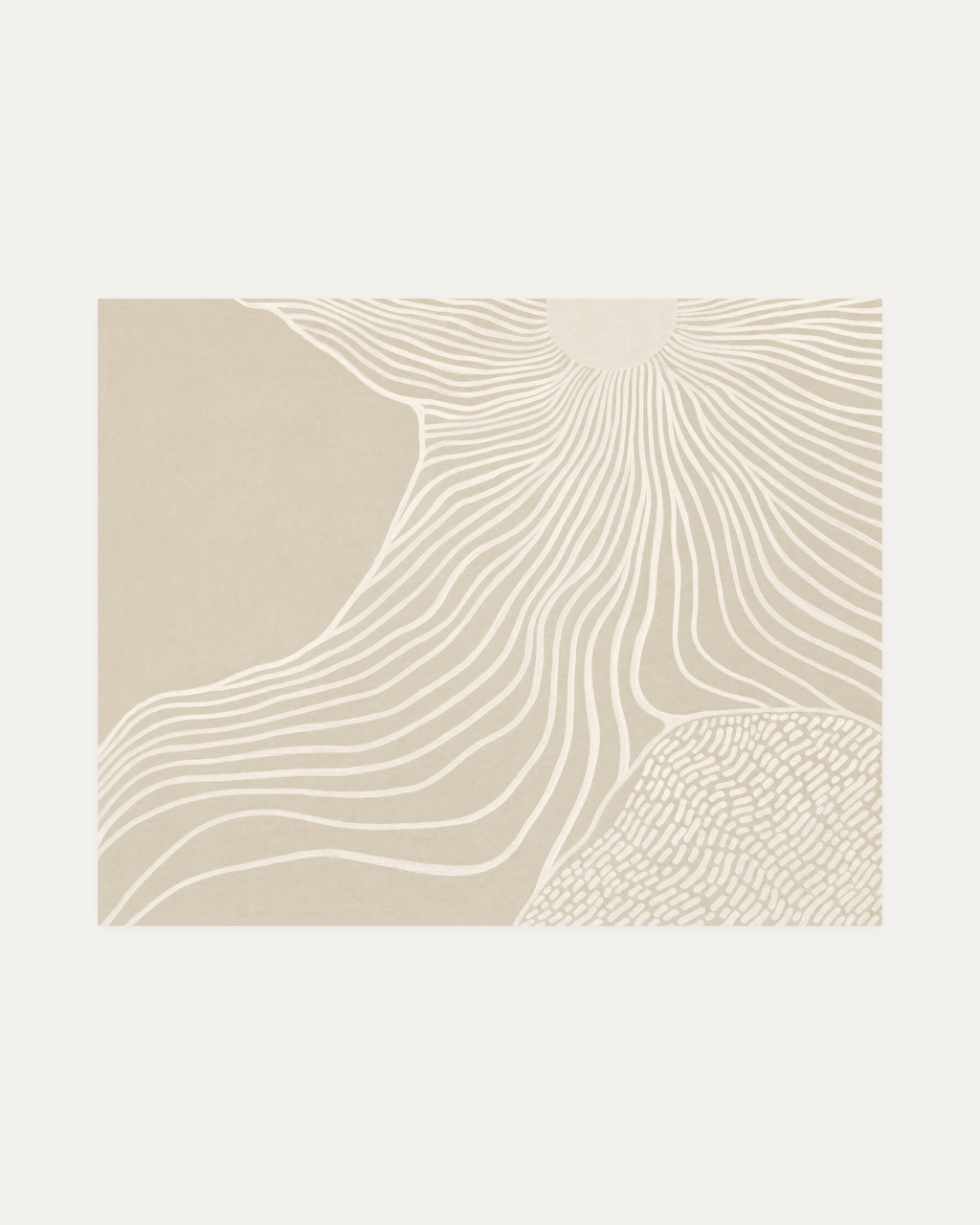 Pale Veins unframed abstract line art print showing circle, lines, and pattern in beige, off-white, and light brown