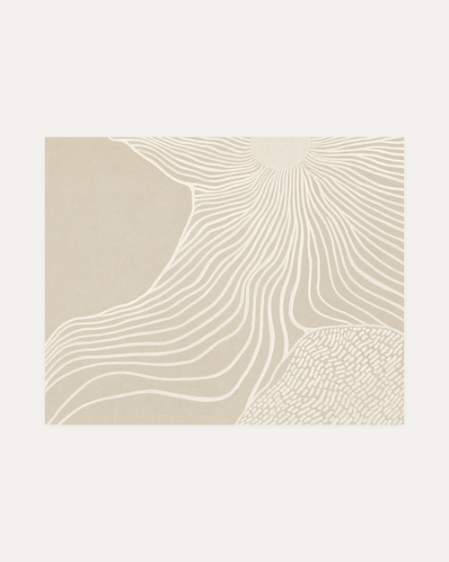 Pale Veins unframed abstract line art print showing circle, lines, and pattern in beige, off-white, and light brown
