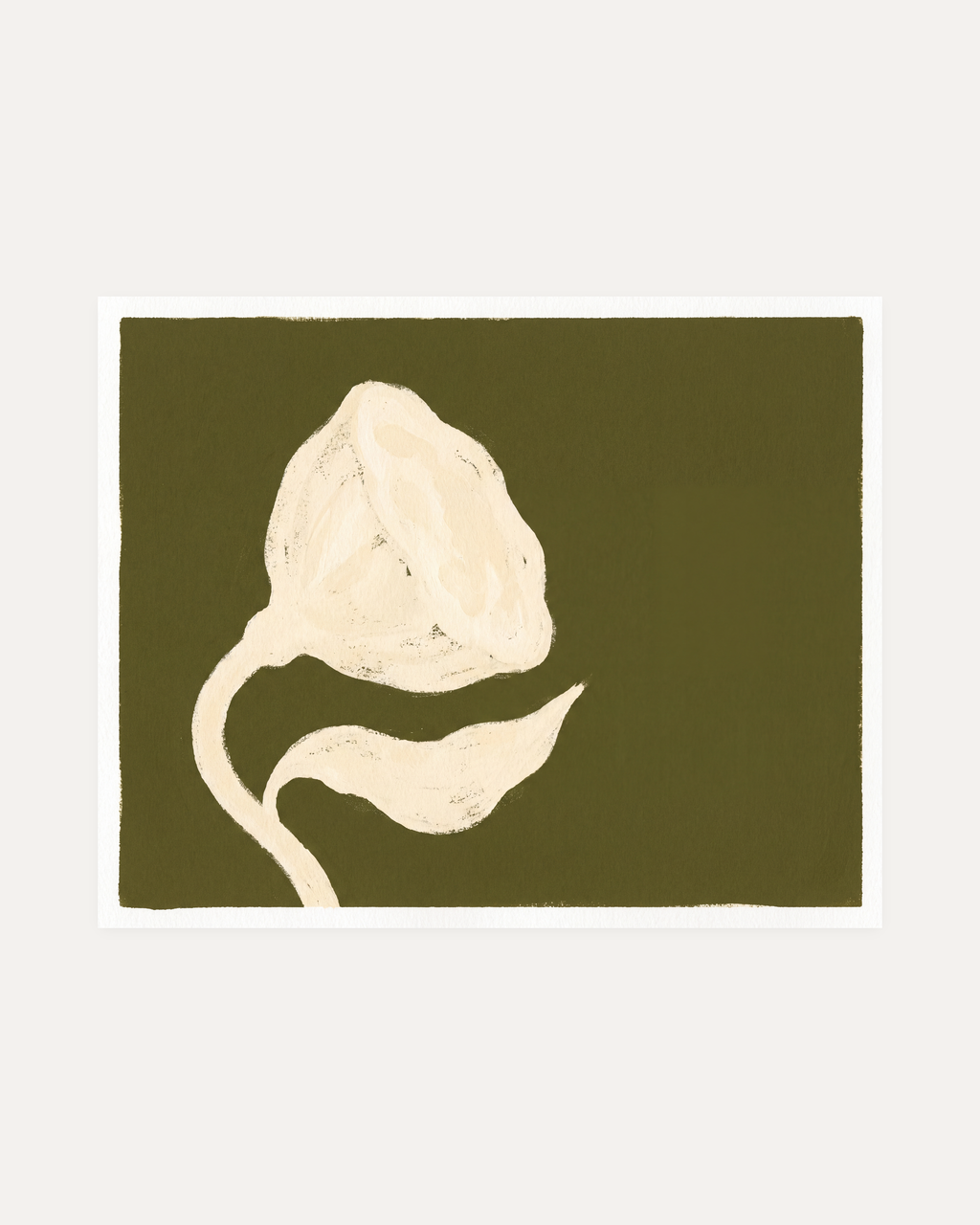 Ivory Bloom Forest unframed olive green floral wall art print showing flower, leaf, and stem in olive green, cream, and white
