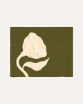 Ivory Bloom Forest unframed olive green floral wall art print showing flower, leaf, and stem in olive green, cream, and white